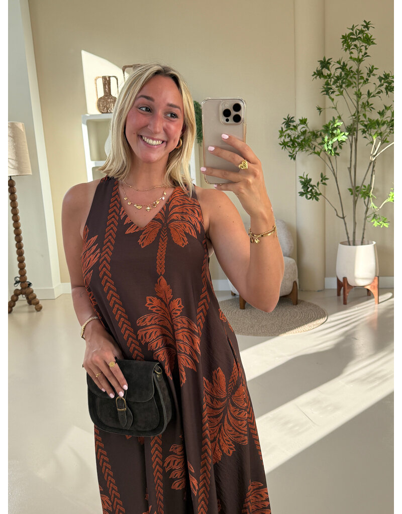 21Jewelz Lange mouwloze jurk met palmboomprint - bruin