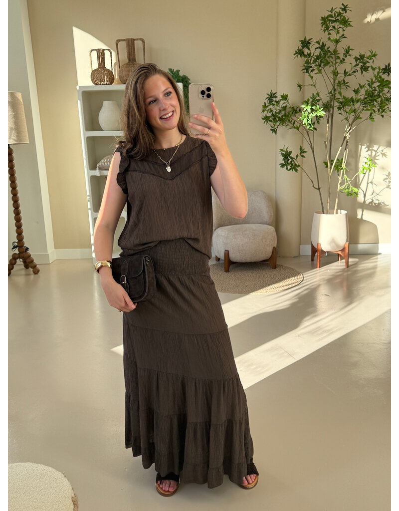21Jewelz Lange rok met brede elastische band - bruin