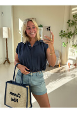 21Jewelz Geplooide mouwloze zomer blouse - donkerblauw