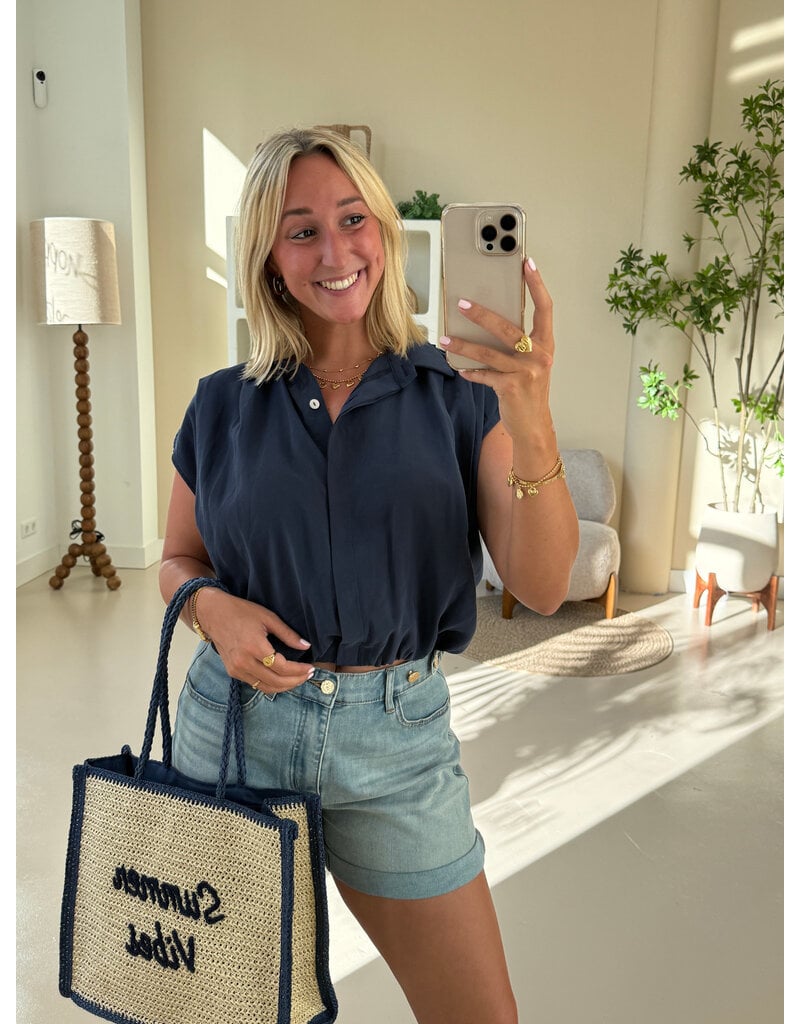 21Jewelz Geplooide mouwloze zomer blouse - donkerblauw