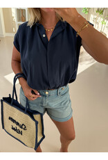 21Jewelz Geplooide mouwloze zomer blouse - donkerblauw