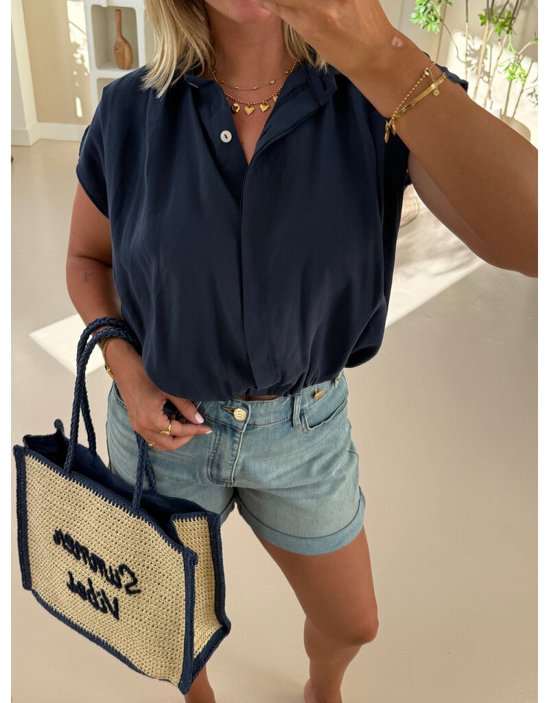 21Jewelz Geplooide mouwloze zomer blouse - donkerblauw