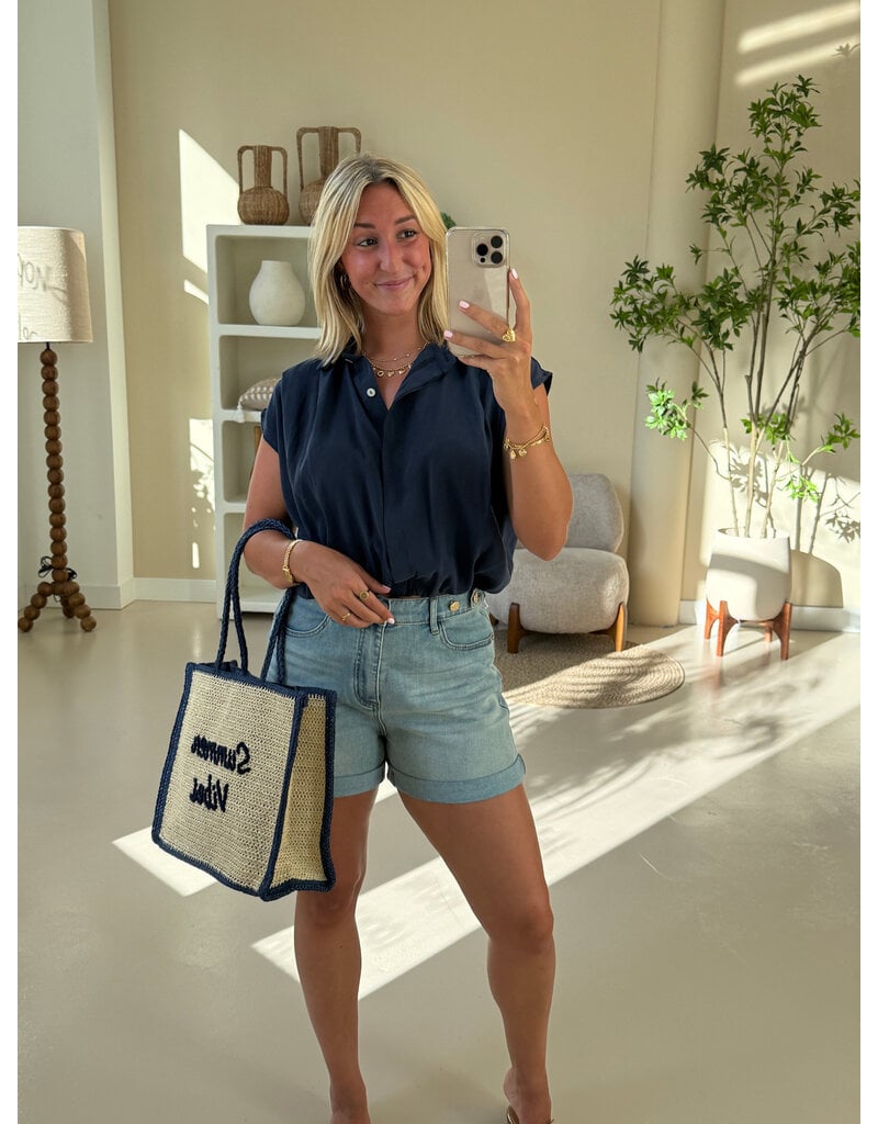 21Jewelz Geplooide mouwloze zomer blouse - donkerblauw