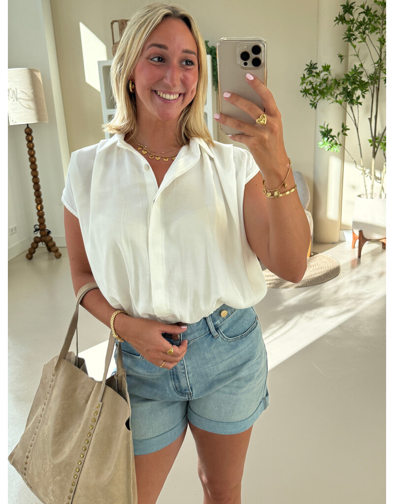 21Jewelz Geplooide mouwloze zomer blouse - wit