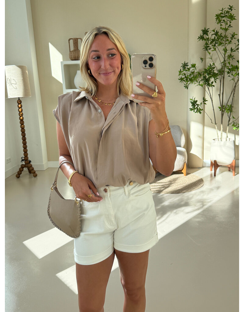 21Jewelz Geplooide mouwloze zomer blouse - donkerbeige