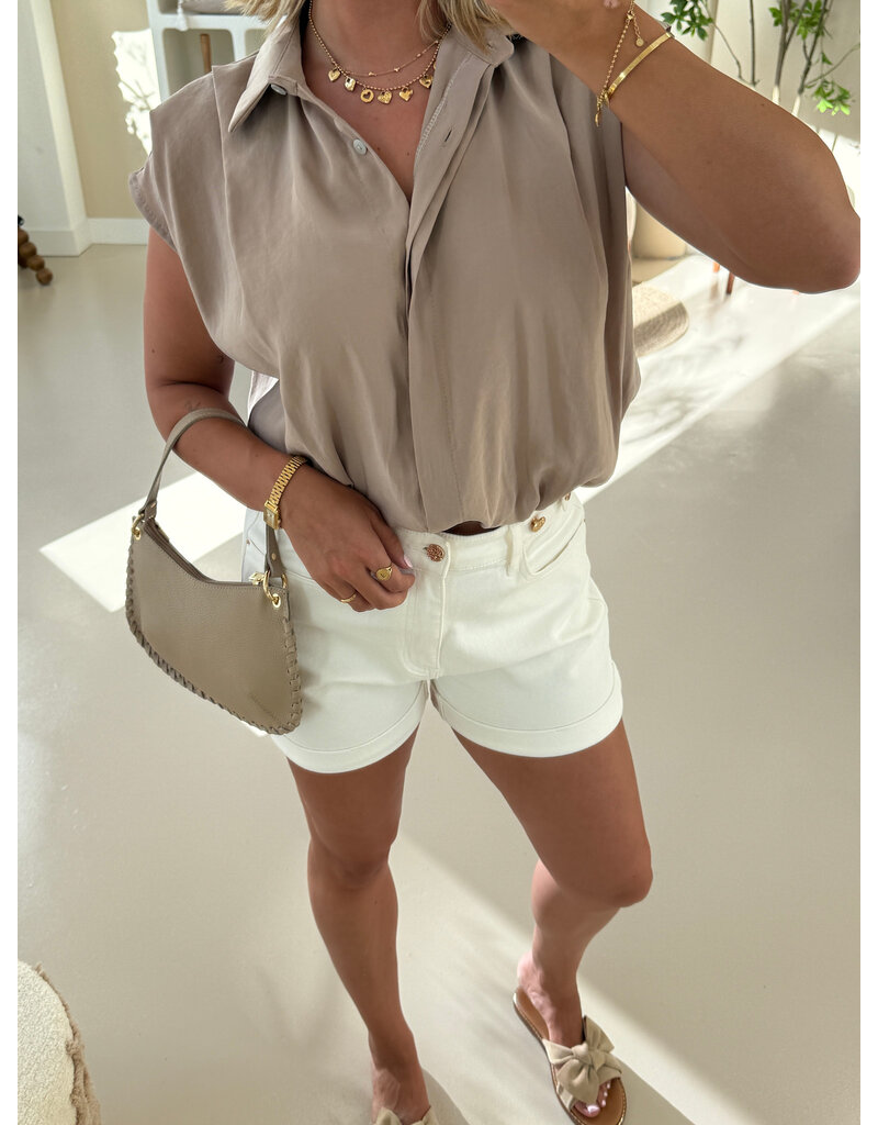 21Jewelz Geplooide mouwloze zomer blouse - donkerbeige