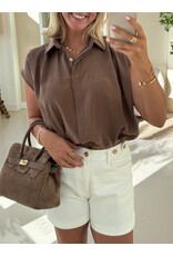 21Jewelz Geplooide mouwloze zomer blouse - bruin