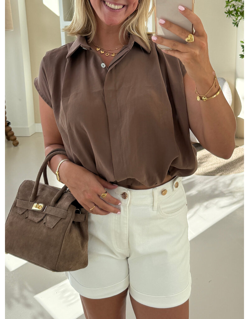 21Jewelz Geplooide mouwloze zomer blouse - bruin