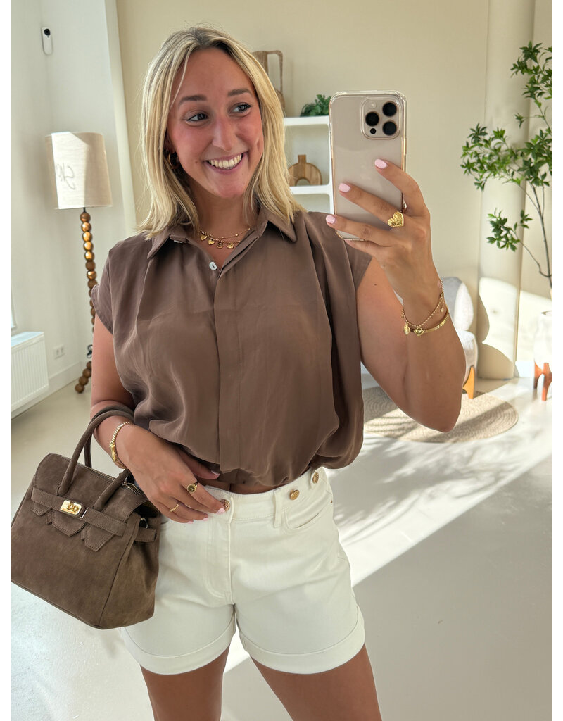 21Jewelz Geplooide mouwloze zomer blouse - bruin
