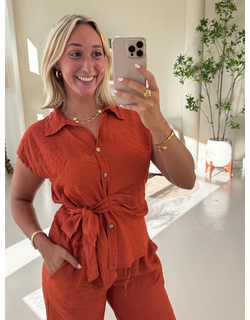 21Jewelz Luchtige zomer blouse met strikdetail - roest