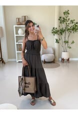 21Jewelz Mouwloze maxi jurk met koordje & ruches - bruin