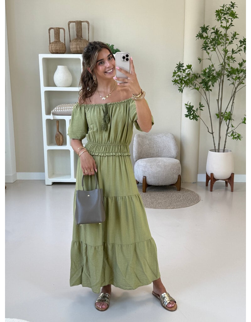 21Jewelz Lange jurk met pofmouw en ruches - groen