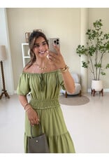 21Jewelz Lange jurk met pofmouw en ruches - groen