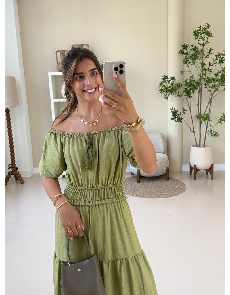 21Jewelz Lange jurk met pofmouw en ruches - groen