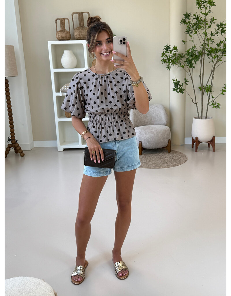 21Jewelz Stippen blouseje met pofmouw - taupe