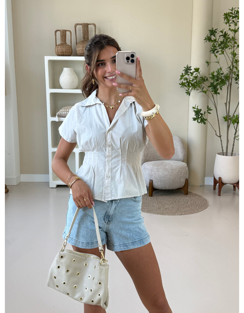 21Jewelz Effen getailleerde blouse - beige