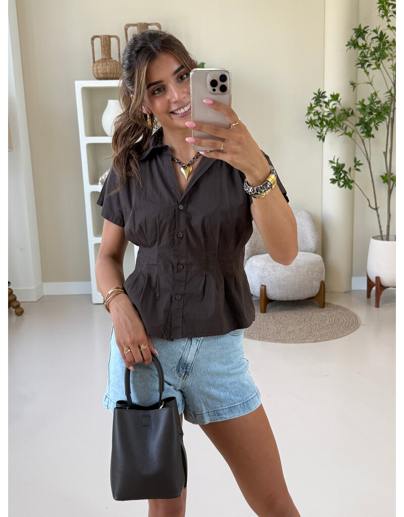 21Jewelz Effen getailleerde blouse - bruin