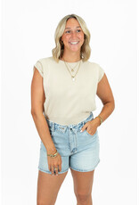 21Jewelz Fijn gebreide top met schoudervulling - beige