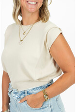 21Jewelz Fijn gebreide top met schoudervulling - beige