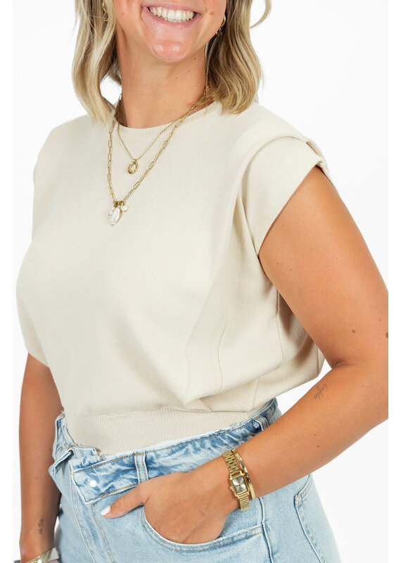 21Jewelz Fijn gebreide top met schoudervulling - beige