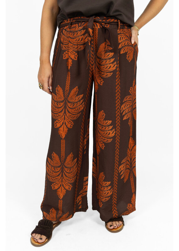 21Jewelz Pantalon met strik & palmboomprint - bruin