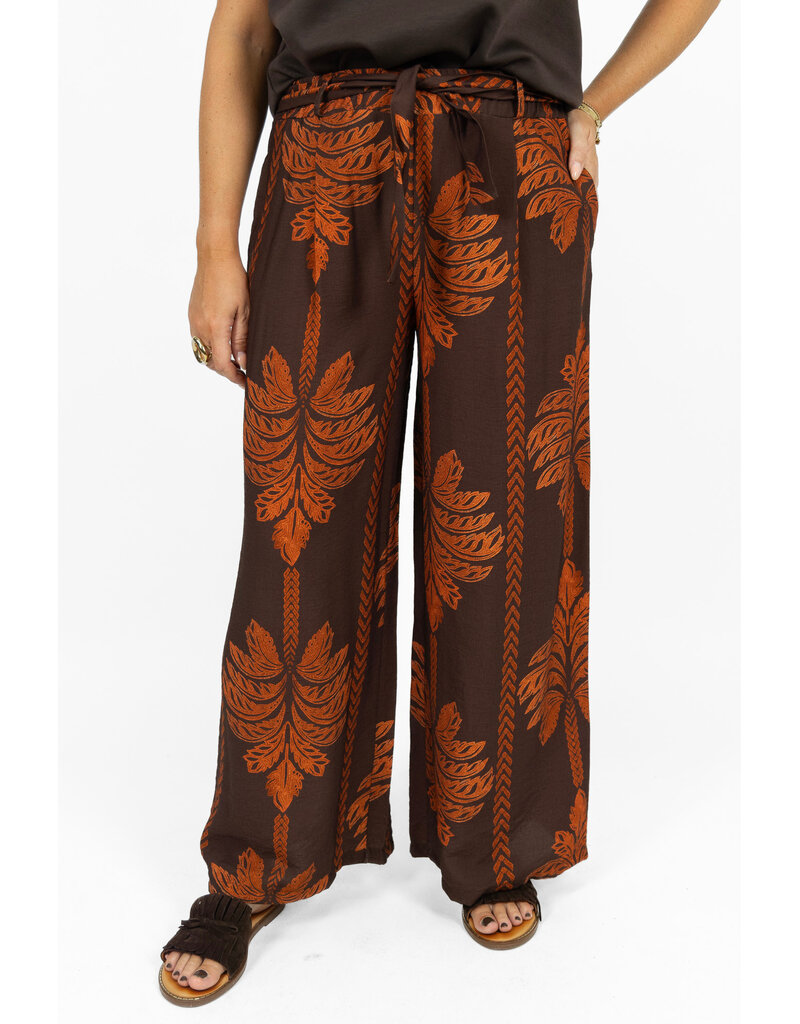 21Jewelz Pantalon met strik & palmboomprint - bruin