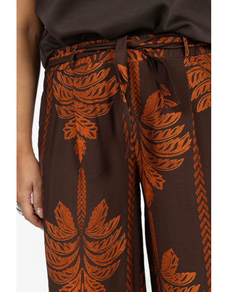21Jewelz Pantalon met strik & palmboomprint - bruin