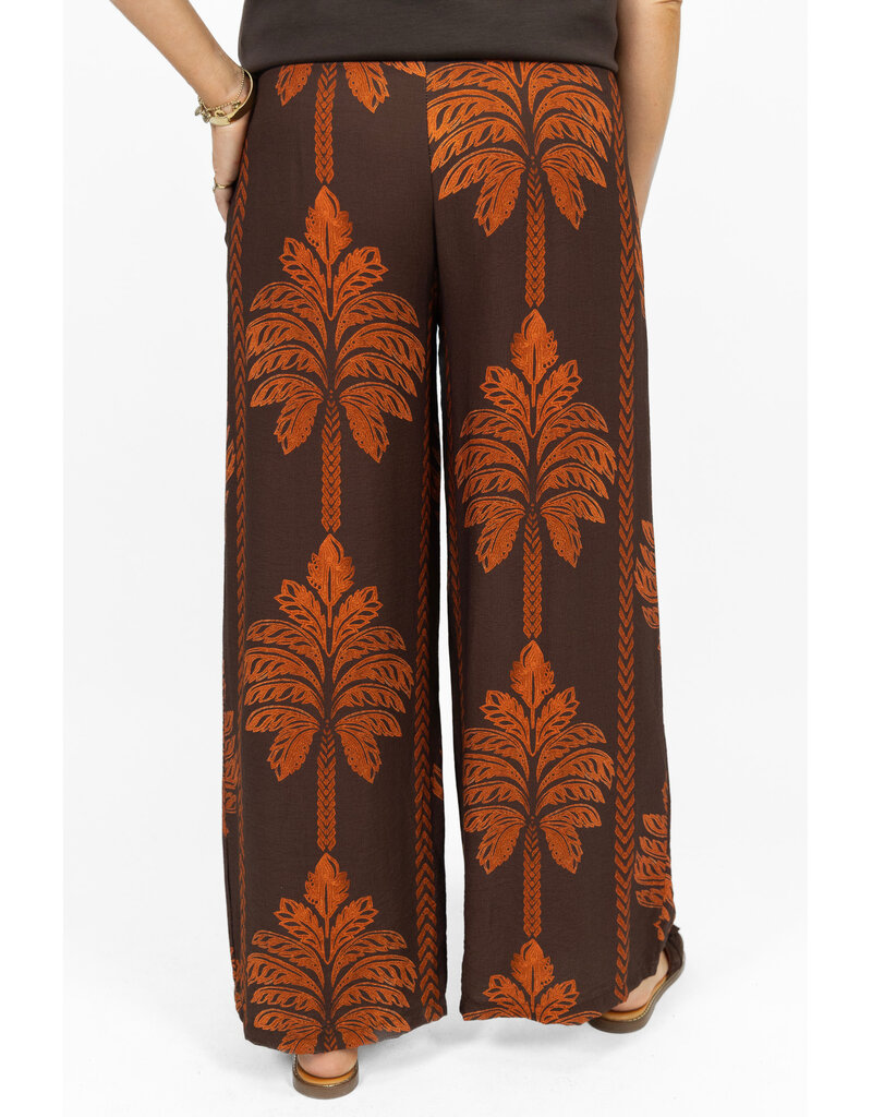 21Jewelz Pantalon met strik & palmboomprint - bruin