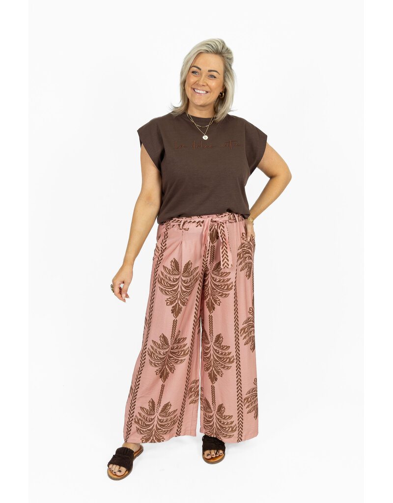 21Jewelz Pantalon met strik & palmboomprint - roze