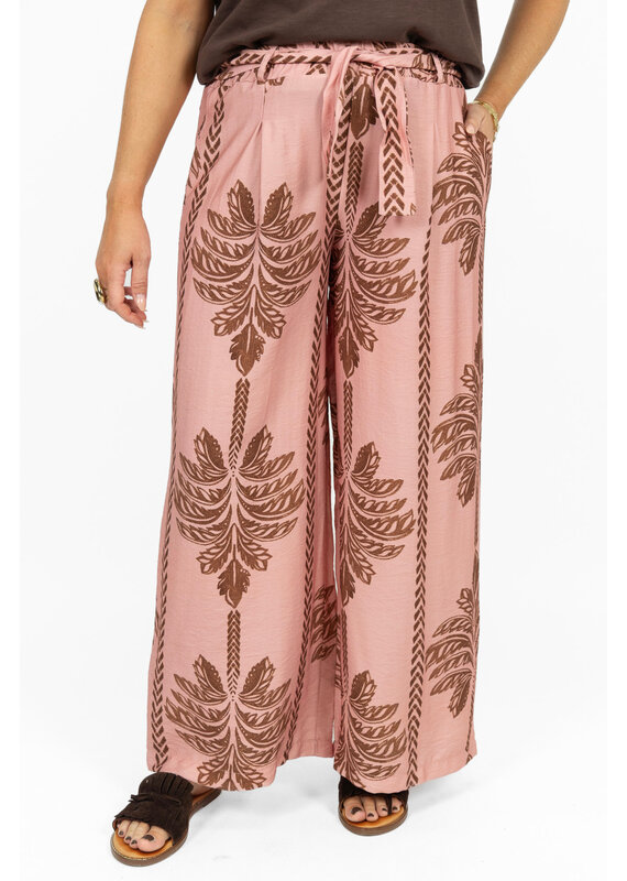 21Jewelz Pantalon met strik & palmboomprint - roze