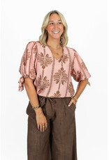 21Jewelz Losvallende top met v-hals en palmboomprint - roze