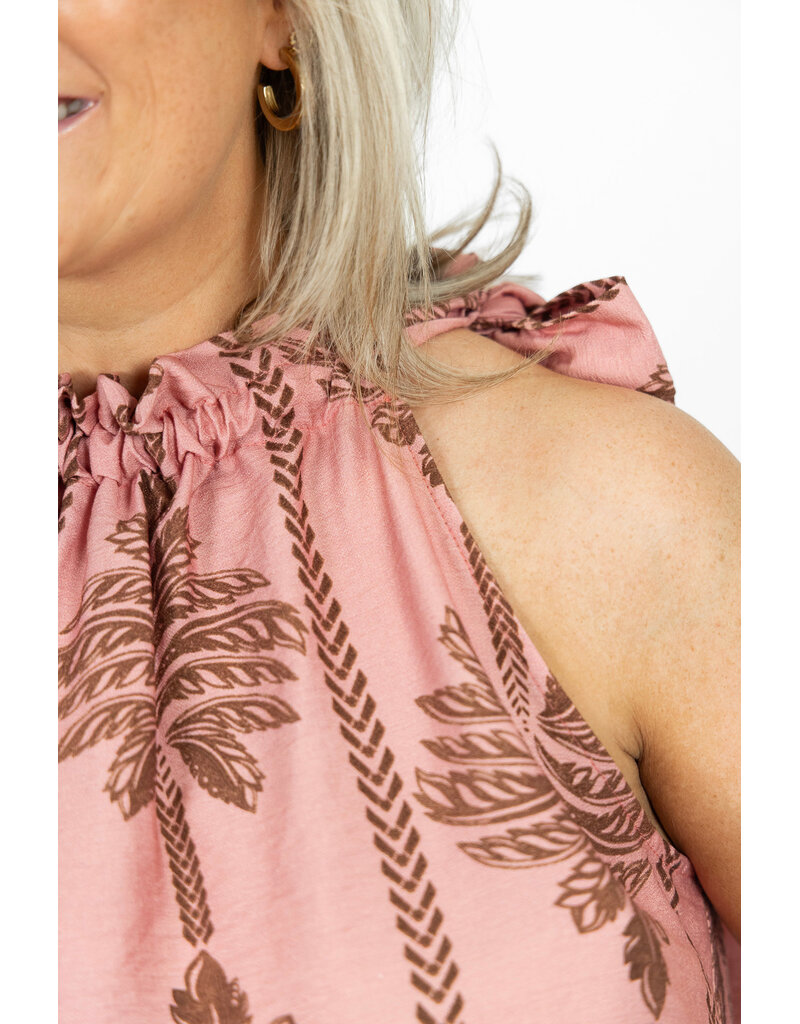 21Jewelz Mouwloze top met strik & palmboomprint - roze