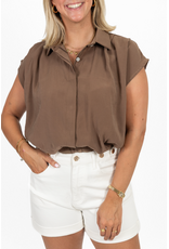 21Jewelz Geplooide mouwloze zomer blouse - bruin