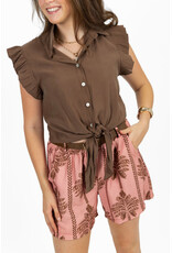21Jewelz Blouse met knoopdetail & ruffles - lichtbruin