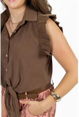 21Jewelz Blouse met knoopdetail & ruffles - lichtbruin