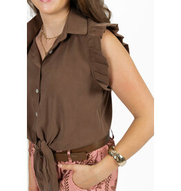 21Jewelz Blouse met knoopdetail & ruffles - lichtbruin