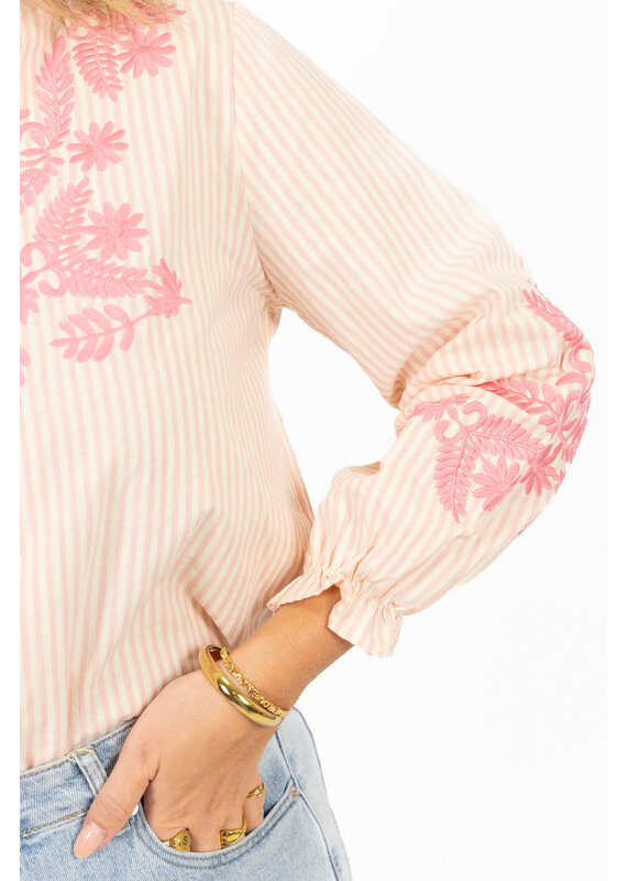 21Jewelz Blouse met strepen en borduursel - roze