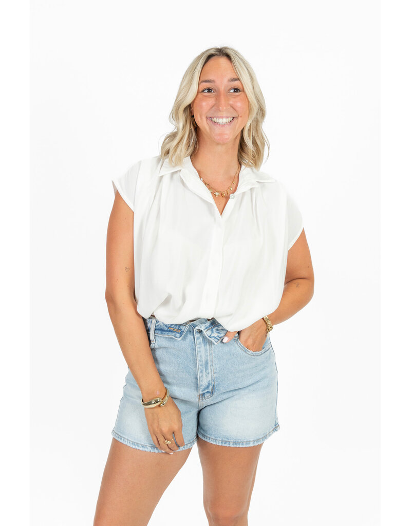21Jewelz Geplooide mouwloze zomer blouse - wit