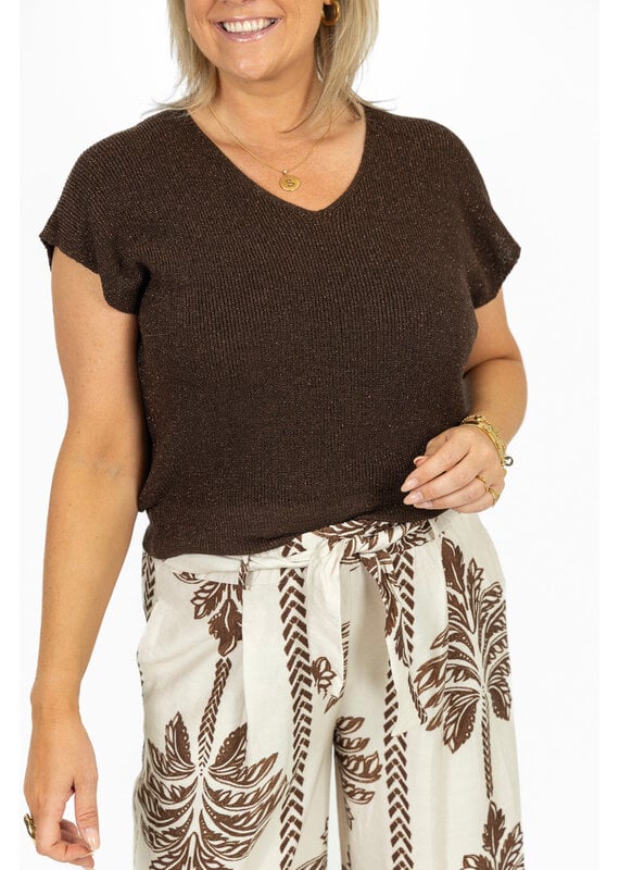 21Jewelz Mouwloze glitter top - bruin