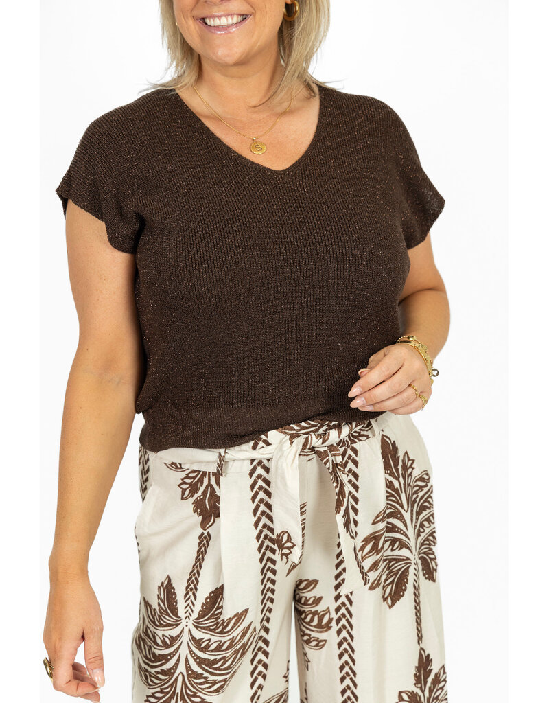 21Jewelz Mouwloze glitter top - bruin