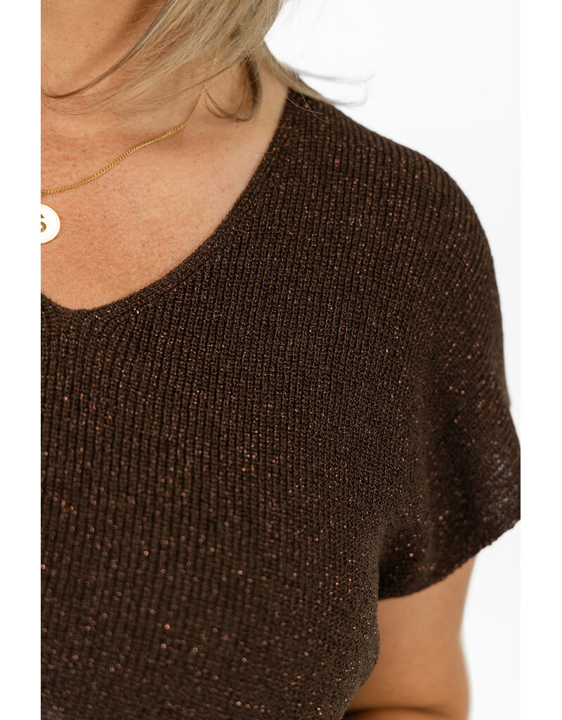 21Jewelz Mouwloze glitter top - bruin
