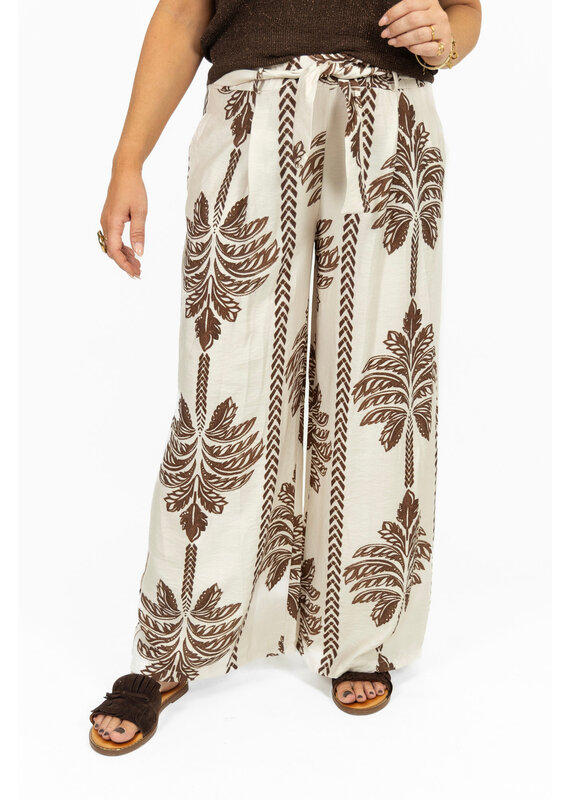 21Jewelz Pantalon met strik & palmboomprint - ecru
