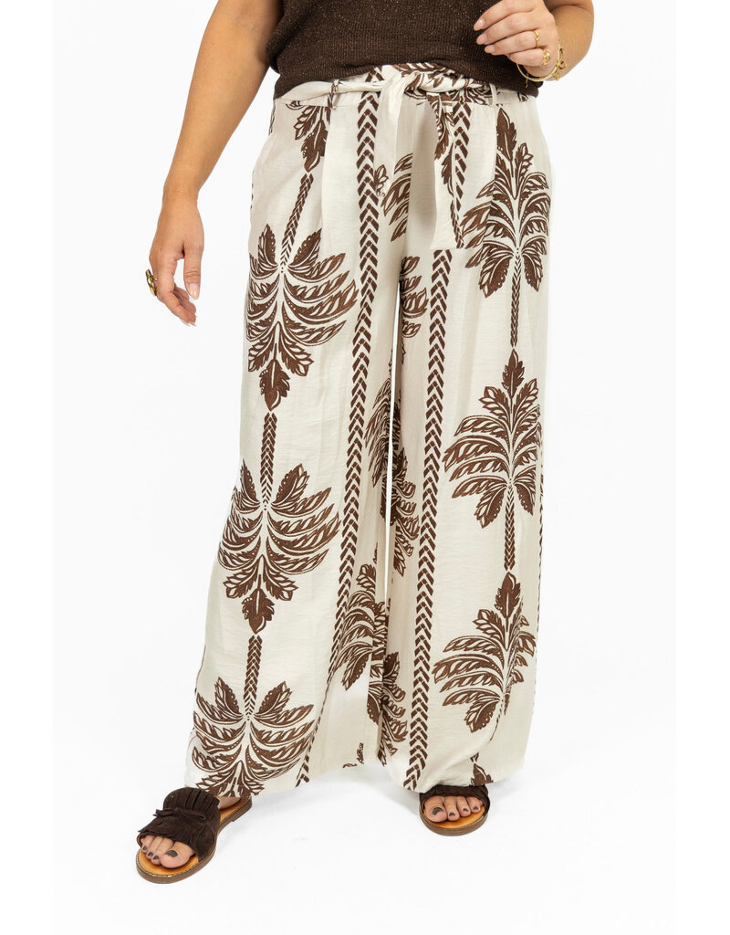 21Jewelz Pantalon met strik & palmboomprint - ecru