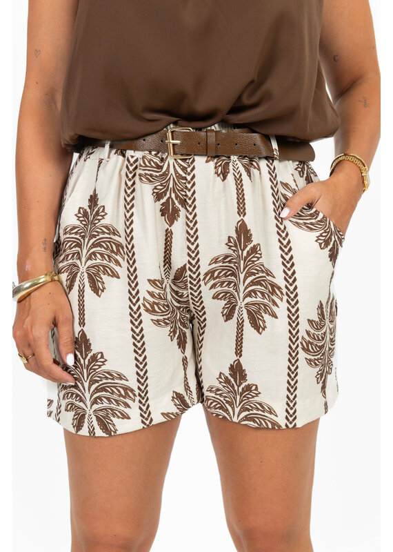 21Jewelz Short met riem & palmboomprint - ecru