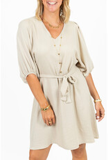 21Jewelz Effen basic jurkje met v-hals & ceintuur - beige