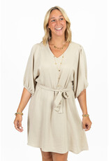 21Jewelz Effen basic jurkje met v-hals & ceintuur - beige