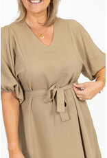 21Jewelz Effen basic jurkje met v-hals & ceintuur - camel