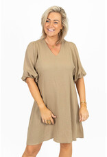 21Jewelz Effen basic jurkje met v-hals & ceintuur - camel