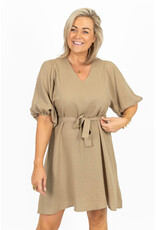 21Jewelz Effen basic jurkje met v-hals & ceintuur - camel