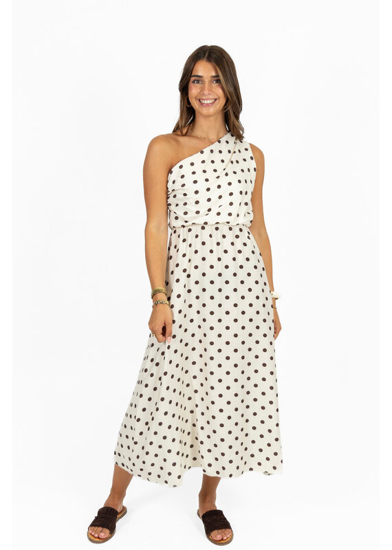 21Jewelz One shoulder jurk met stippen - ecru/bruin